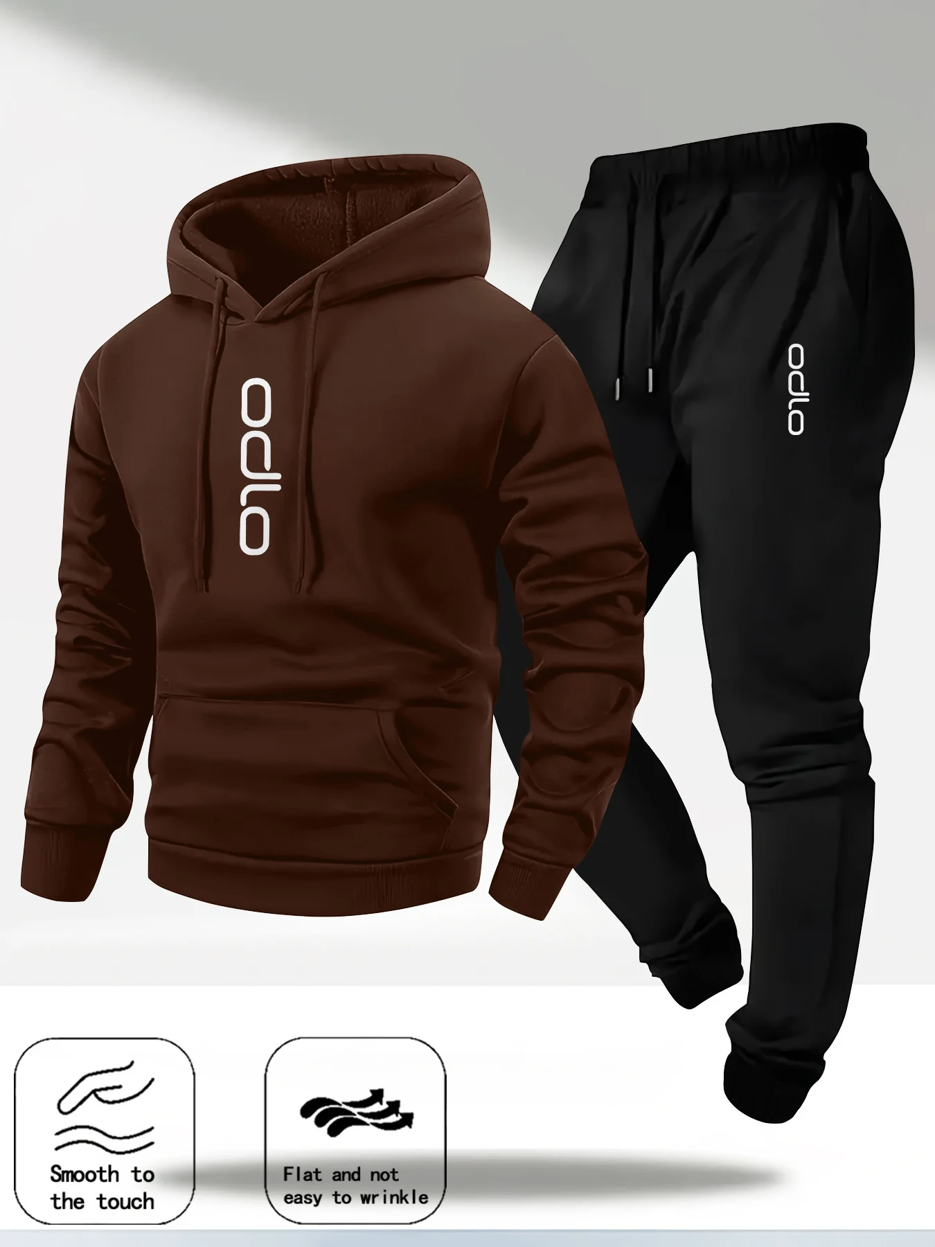 2026 Men Ring Print Tracksuit 2‑Piece Set Fleece Lined Hoodie Drawstring Casual Jogger Pants Sport Suit For Autumn Winter Daily view 2