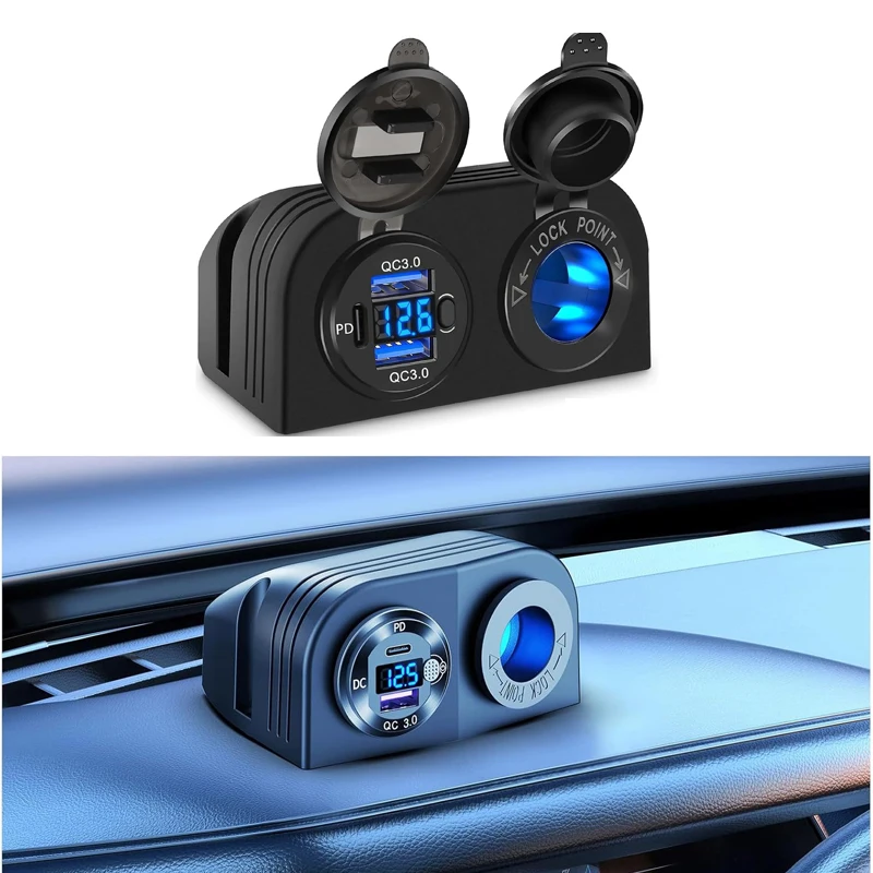 

Tent Type Panel 12V USB Outlet Lighted Cigarette Lighter Socket, PD3.0 & QC3.0 Car USB Port Charger For Car Boat Truck RV