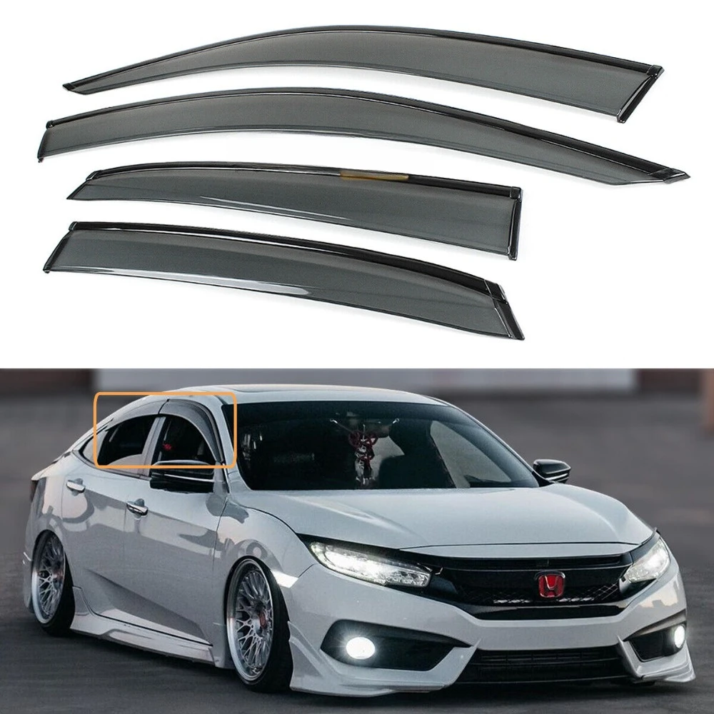 

For 2016-2021 Honda Civic Sedan Black Trim Smoked Tinted Window Visor Rain Guard United States