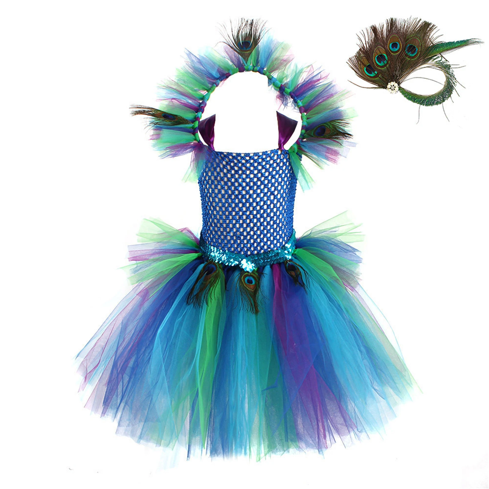 Girls' Peacock Tutu Dress Costume - close-up view