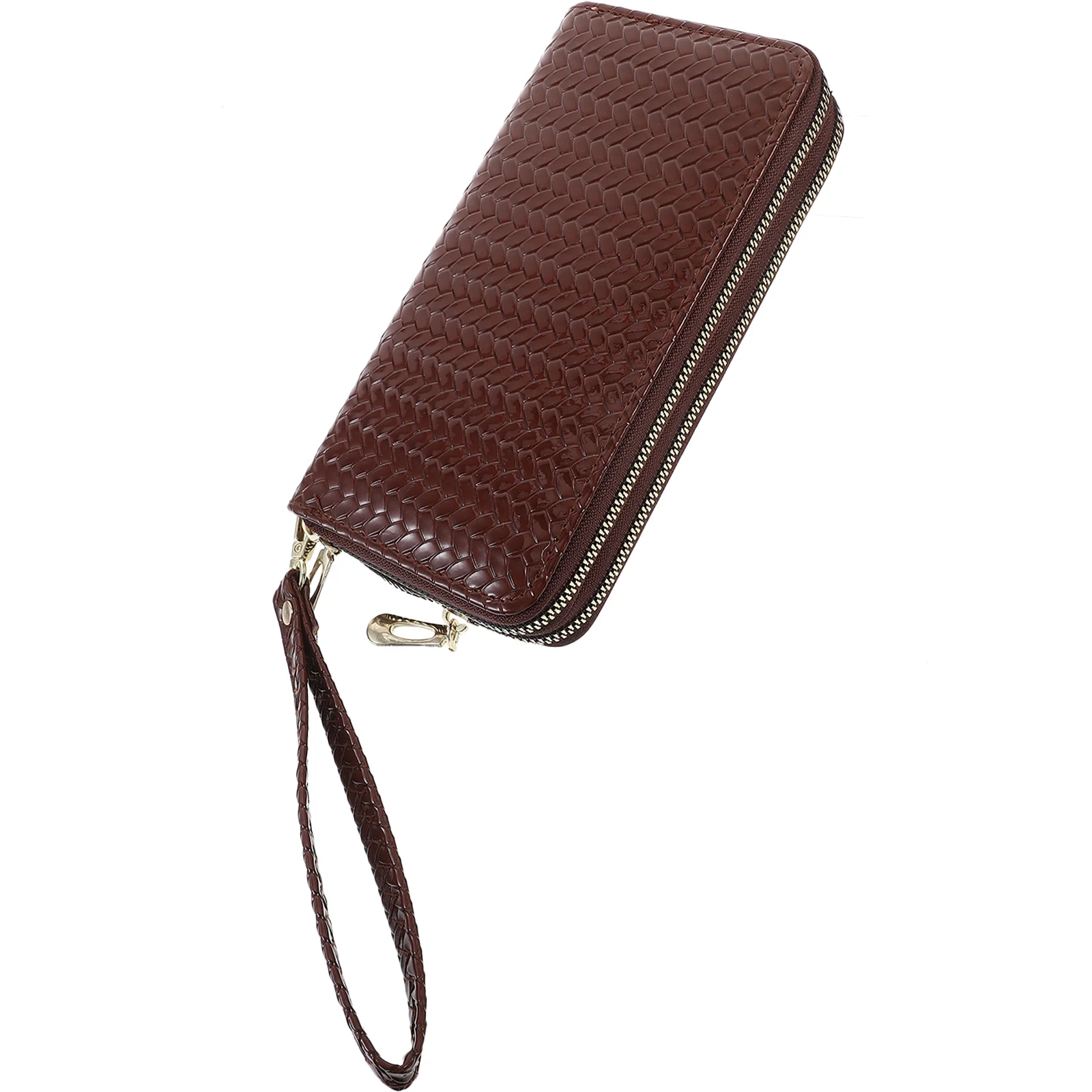

Double Zipper Womens Long Wallet Large Capacity Split Brown Portable Multifunctional Purse Card Holder Cash Coin