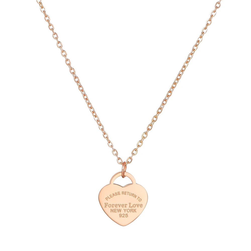 Collar de corazón de amor de marca de lujo para mujer, collar de clavícula de párrafo, collar de melocotón de Color dorado de acero inoxidable,