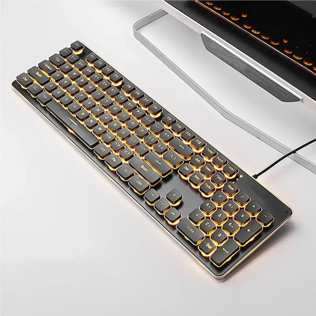 Teclado mecânico silencioso, placa chave do diodo emissor de luz, impermeável, anti-deslizante, luminoso, gamer do escritório, 104 chaves