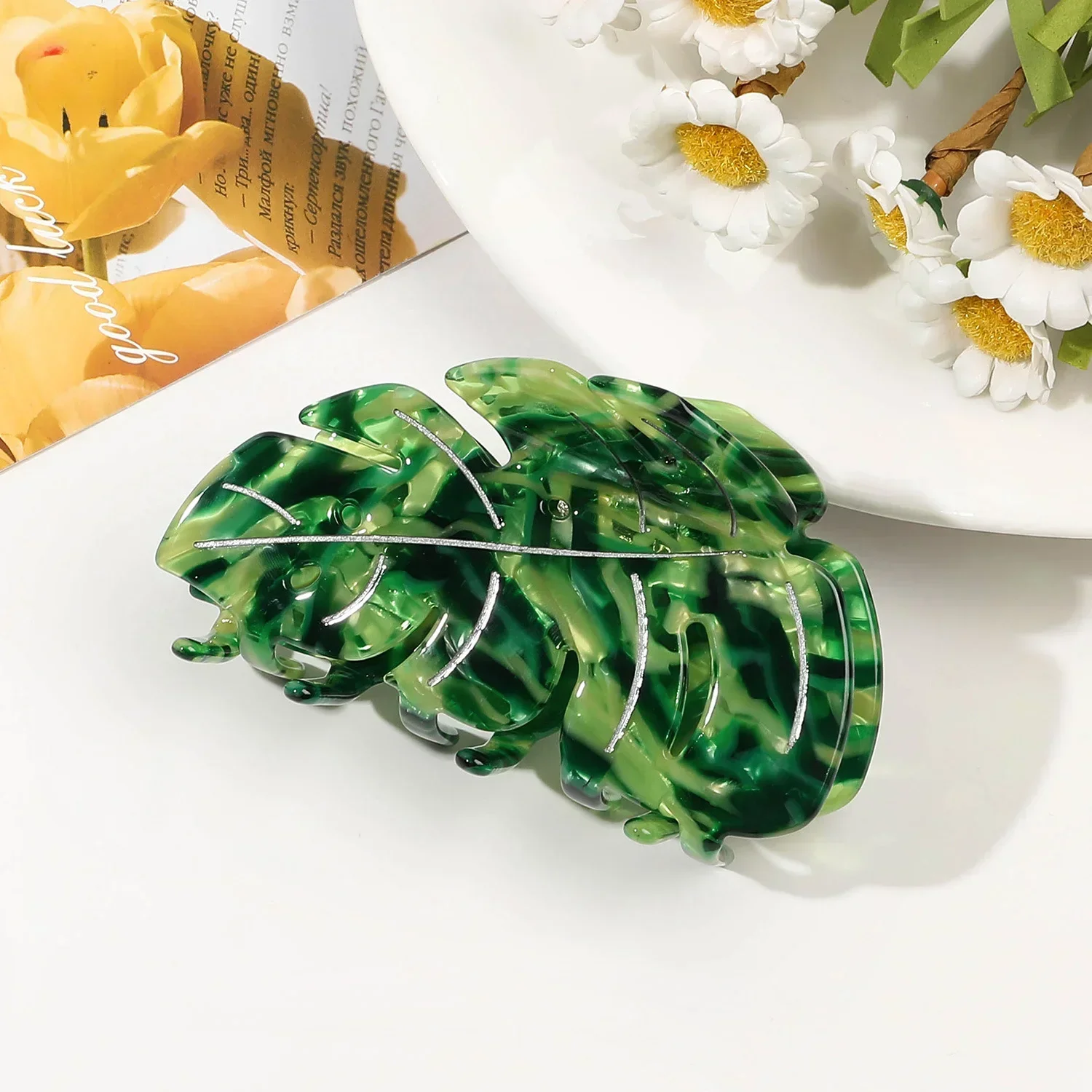 9.5cm 1PC Acetate Leaf Shape Hair Clip Personalized Simple Ladies Hair Back Head Clip Holiday Party Hair Accessory Girl Gift