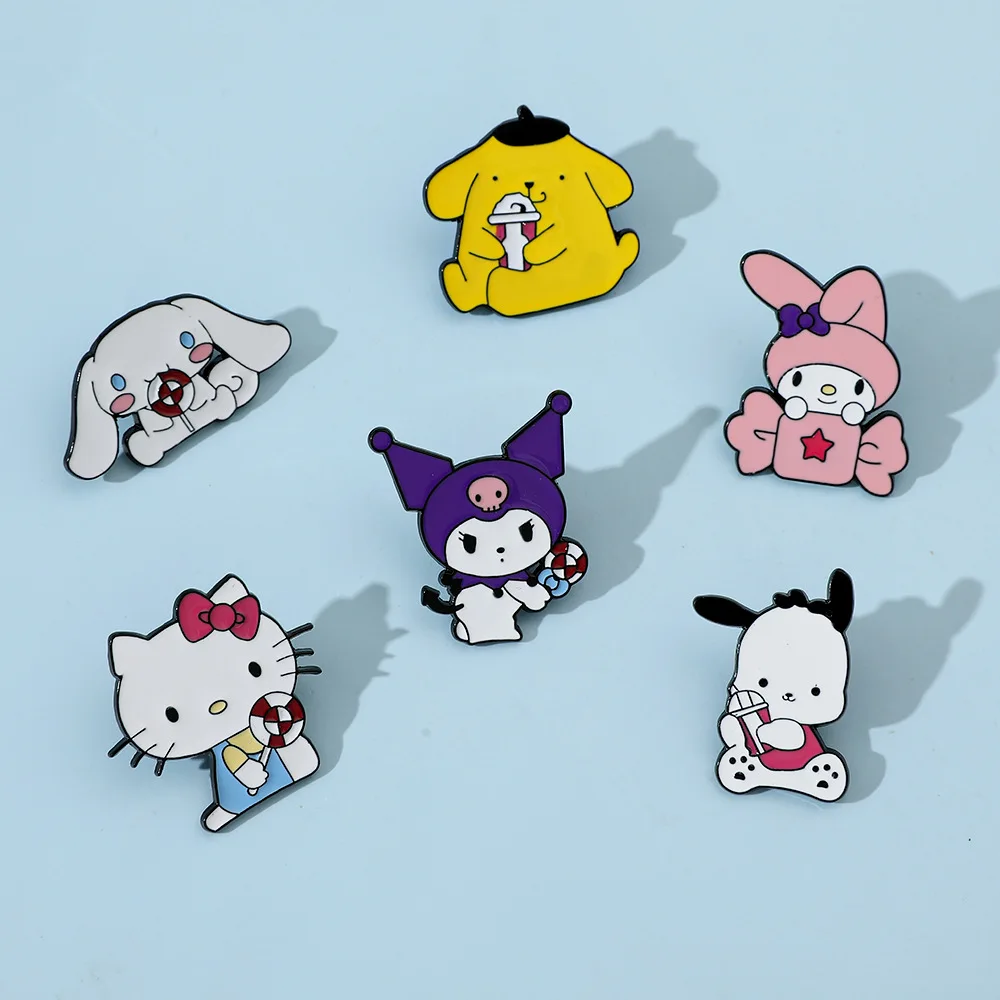 

Kawaii Hello Kitty Kuromi брошь аниме Sanrio мультяшная фигурка Cinnamoroll металлический значок булавка на лацкан милые ювелирные аксессуары подарки