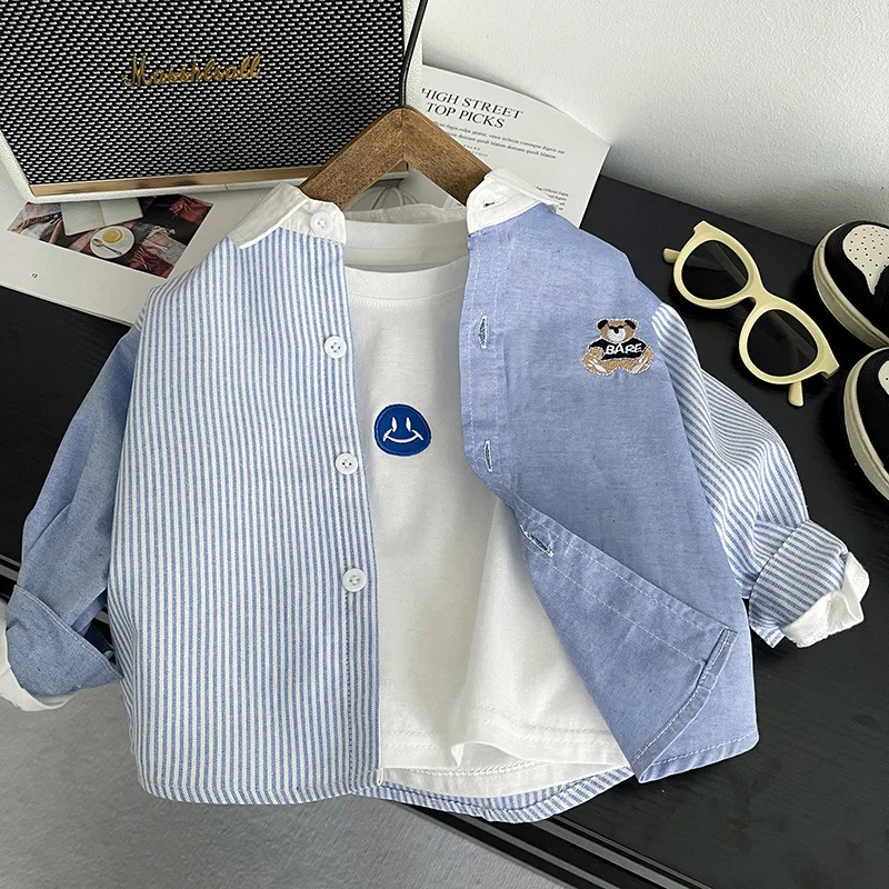 IENENS Kids Shirt Spring Thin Striped Blouses Clothing Infant Boy Cotton Tops 1 2 3 4 Years Kids Long Sleeves Shirt