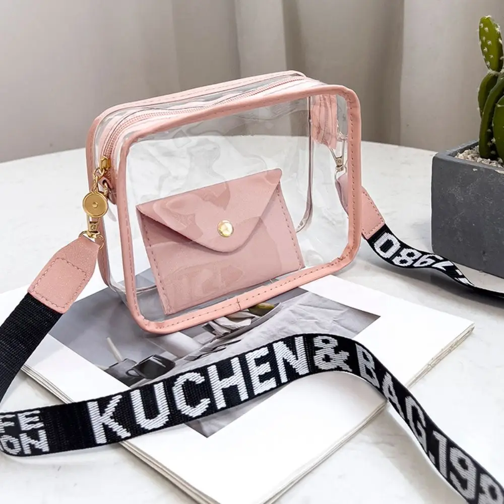 Transparent Crossbody Bag for Women Candy Color Letter Fashion Shoulder Bag PVC Transparent Jelly Bag Small Square Bag