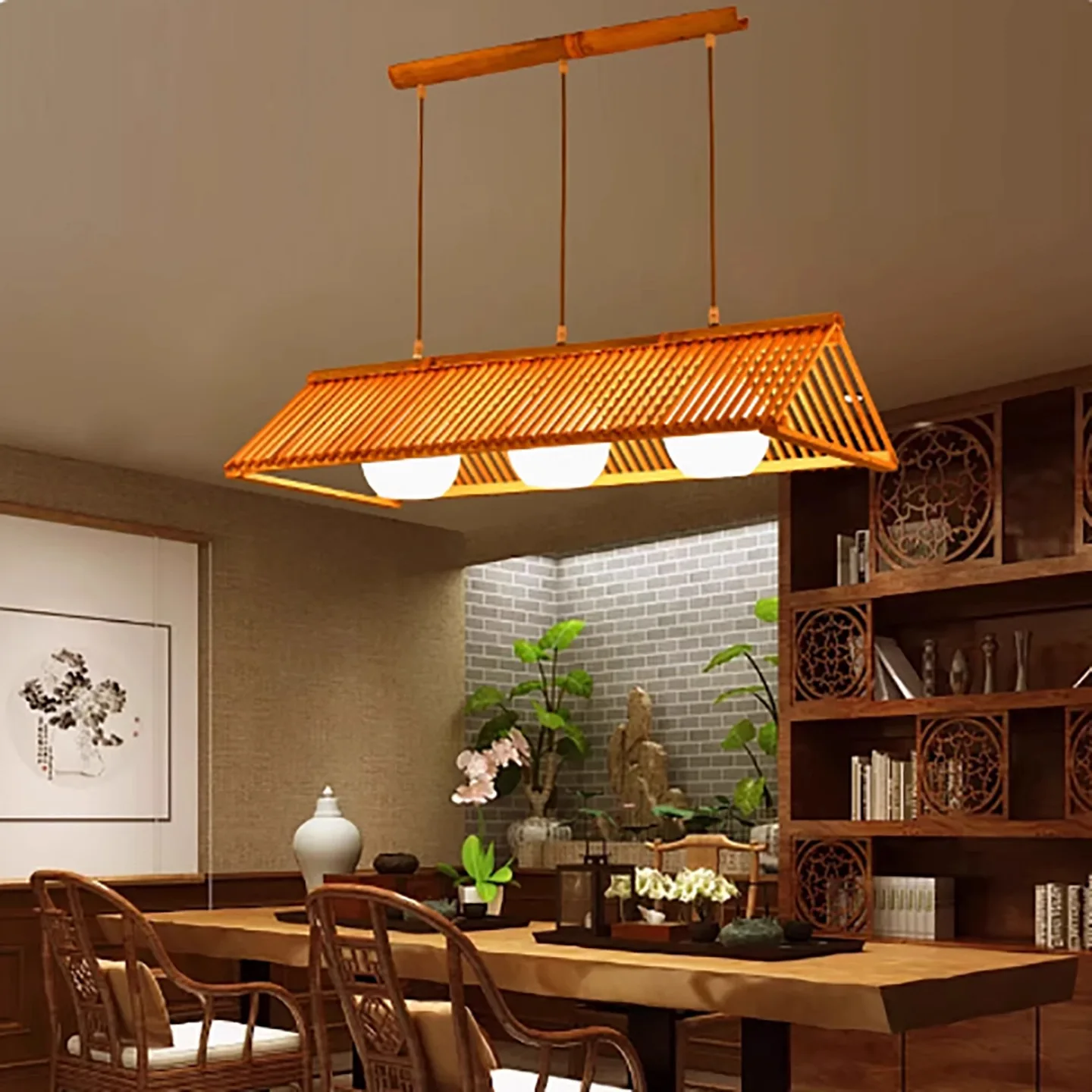 Japanese Wood Art Roof Pendant Light Ceiling Dining Room Decor Chandeliers Kitchen Island Hanging Lamps Restaurant Illumination