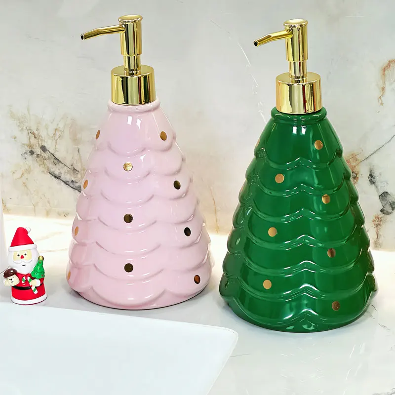750ml soap dispenser creative Christmas tree lotion ceramic bottle household toilet press shampoo separate bottle  cup dispenser
