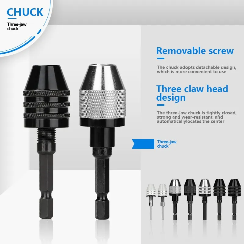 CMCP Keyless Drill Chuck 0.3-3.4/6.5/8mm Self-Tighten Electric Drill Bits Collet Fixture 1/4\