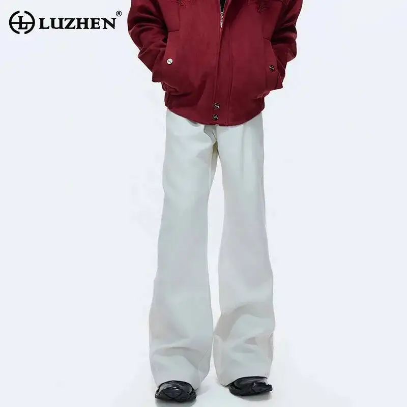 

LUZHEN 2026 Новые Оригинальные Мужские Брюки Прямого Кроя с Широкими Штанинами и Дизайнерскими Вставками, Стильные Однотонные Высококачественные Повседневные Брюки JY6753