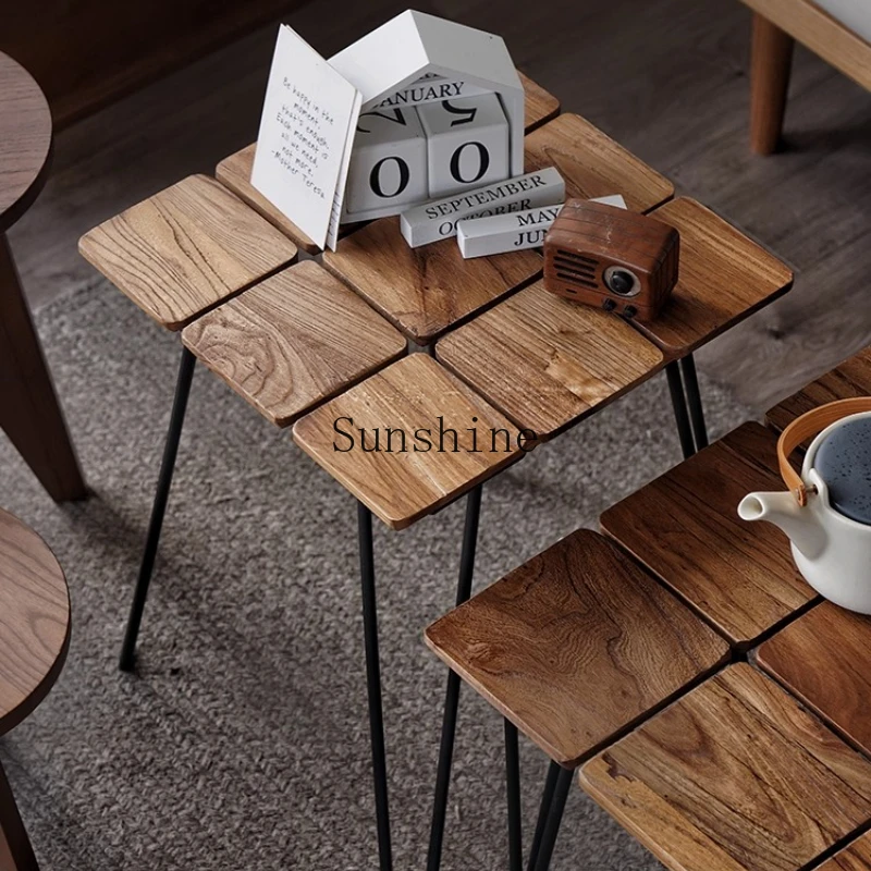 

Log coffee table small size high-end sense light luxury solid wood combination small apartment low table