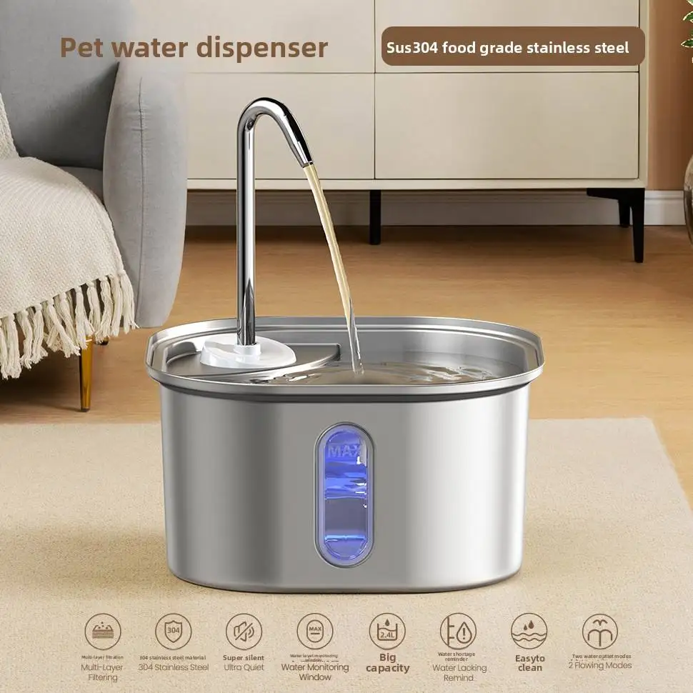 

hit productStainless Steel Pet Smart Charge Solid Water Dispenser for Cats Dogs Ultra Quiet Circulation Filter 3L Large Capacity