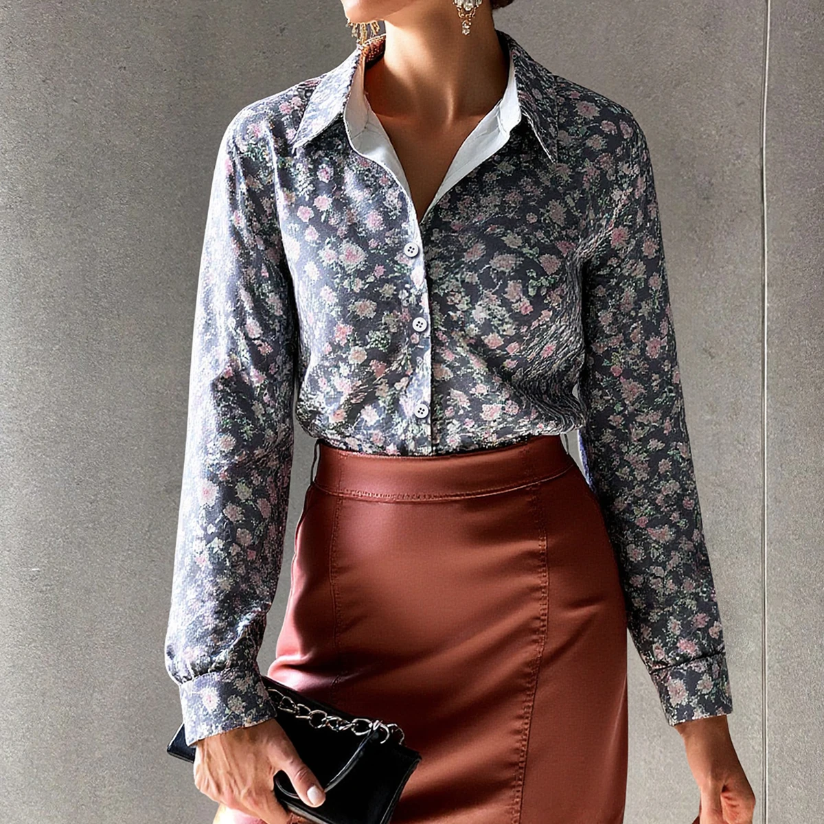 

Mia Muse Women's Autumn Shirts Retro Vintage Daily Full Print Single Breasted Cuff Sleeve Shirt Collar Shirts