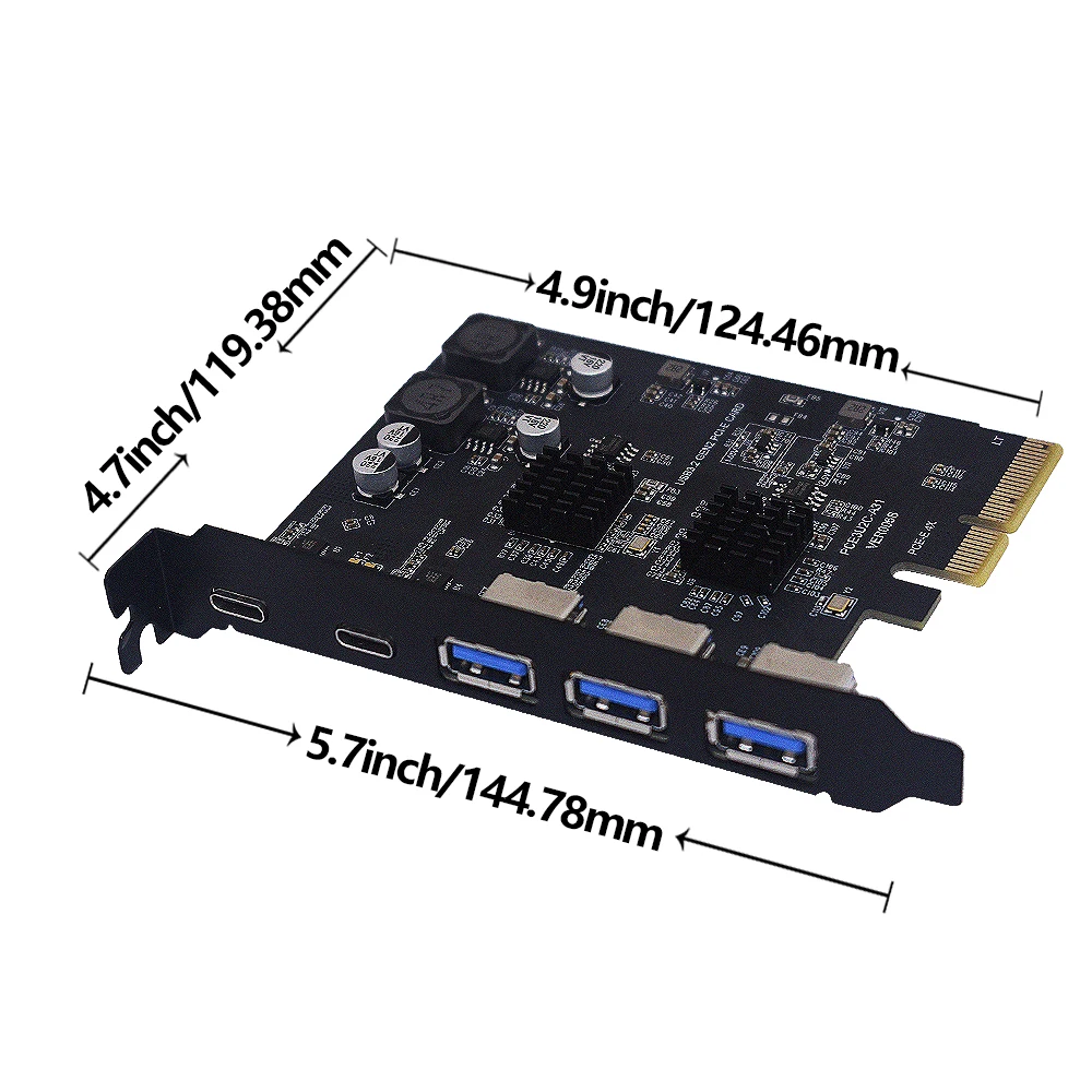 TISHRIC 10Gbps USB3.2 PCIE Expansion Card PCIE 2X 4X To 1-5 Port Type C USB 3.2 Adapter Controller PCI Express 4X-16X Riser Card