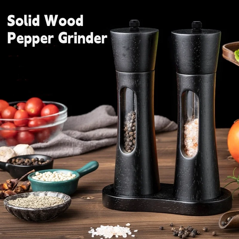 

Solid Wood Pepper Grinder Acrylic Transparent Pepper Mill Sea Salt Black Pepper Grinder Ceramic Grinding Core Seasoning Bottle