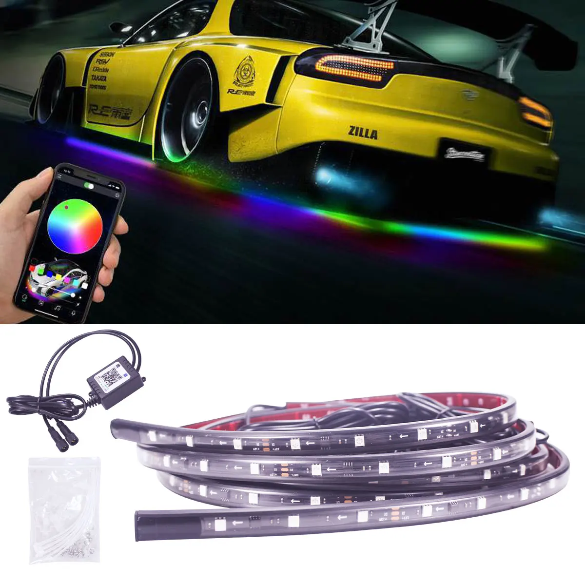 

Car Flexible Underbody Strip Light LED strip Symphony APP Control Underglow RGB Lamp Decoration Strip Neon Lights Atmosphere