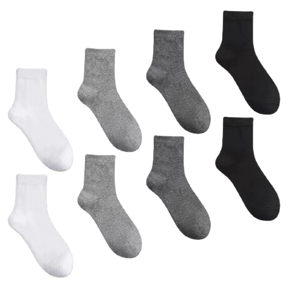 

4 Pairs Men Socks Mid Calf Black White Gray Colors Cotton Crew for Business Shoes Year Round Mens