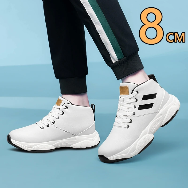 Fashion Genuine Leather Men Elevator Shoes Height Increasing Sneakers for Man Insoles 8CM Hidden Heels Inner Heightening Sports