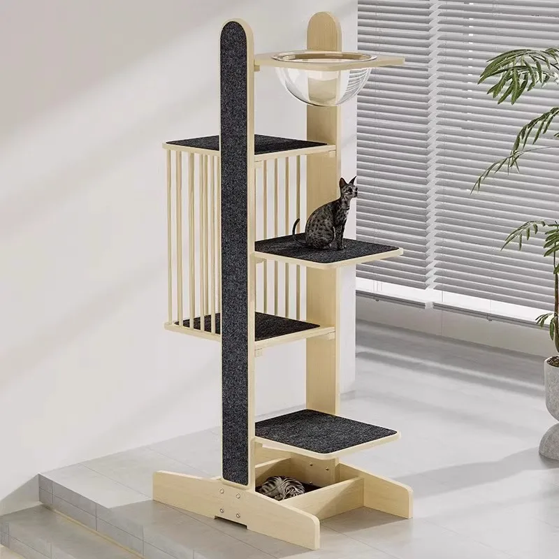 Solid wood cat climbing frame nest cat tree integrated space capsule jumping platform scratching board Tongtian pillar cat s