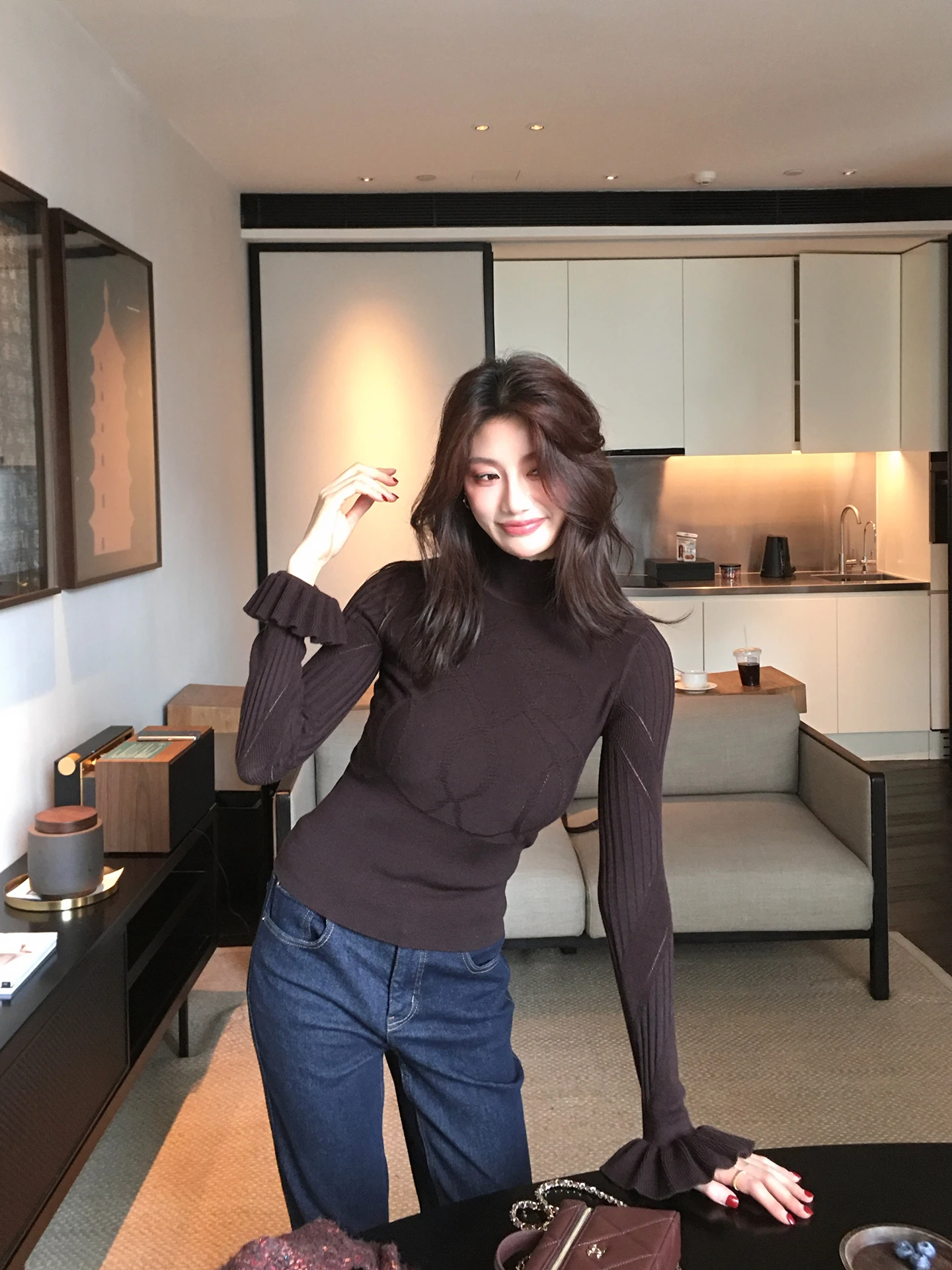 

Dragon Xier Simple Commuter 00 South Wool Yangzhou Tead 6 Needle Knitted Sweater Women's Flared Sve Sweater V096