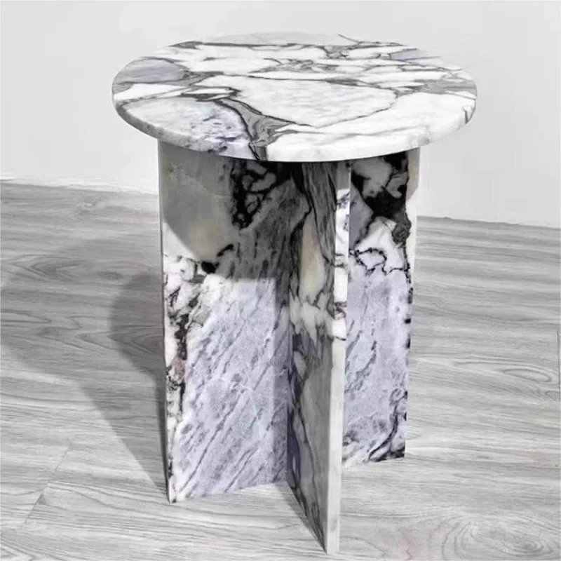 【Natural】Italian Minimalist Luxury Marble Side Table, Mid-Century Custom Design for Hotel & Home