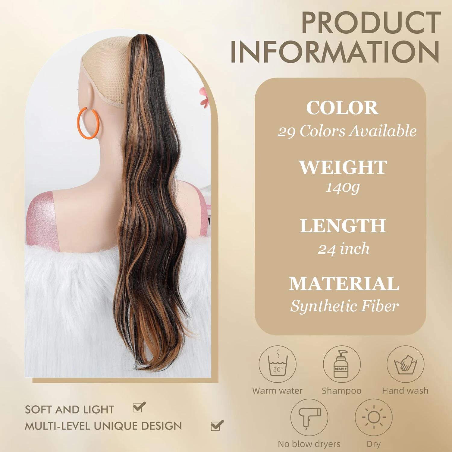 24inch Long Wavy Curly Claw Clip in Ponytail Hair Extensions,Synthetic Hairpiece,Hair Extensions Pony Tails for Women Daily Wear
