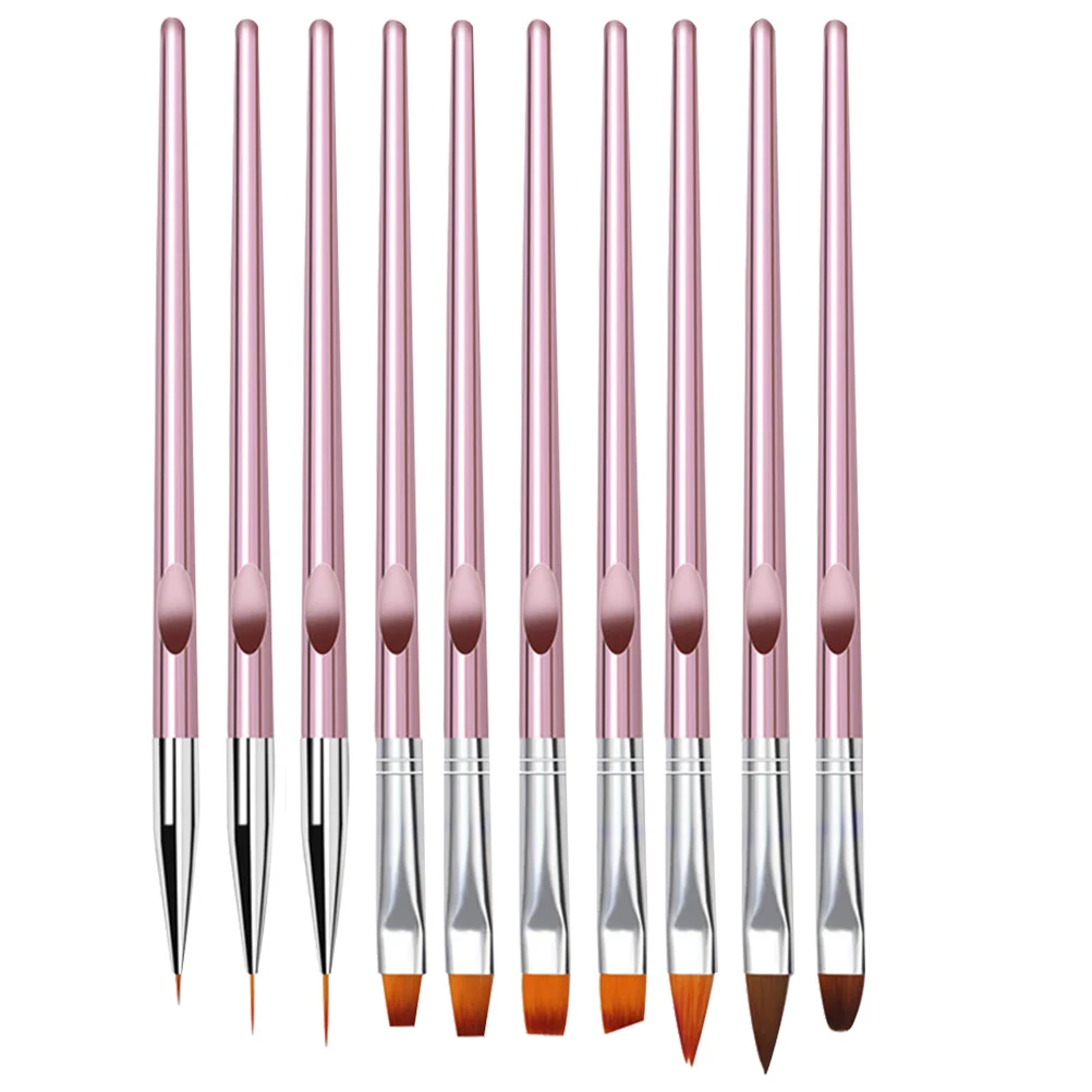 10 pçs escova da arte do prego e caneta pontilhada conjunto de cristal leve alça longa portátil ferramentas pintura do prego para uso em salão de beleza em casa
