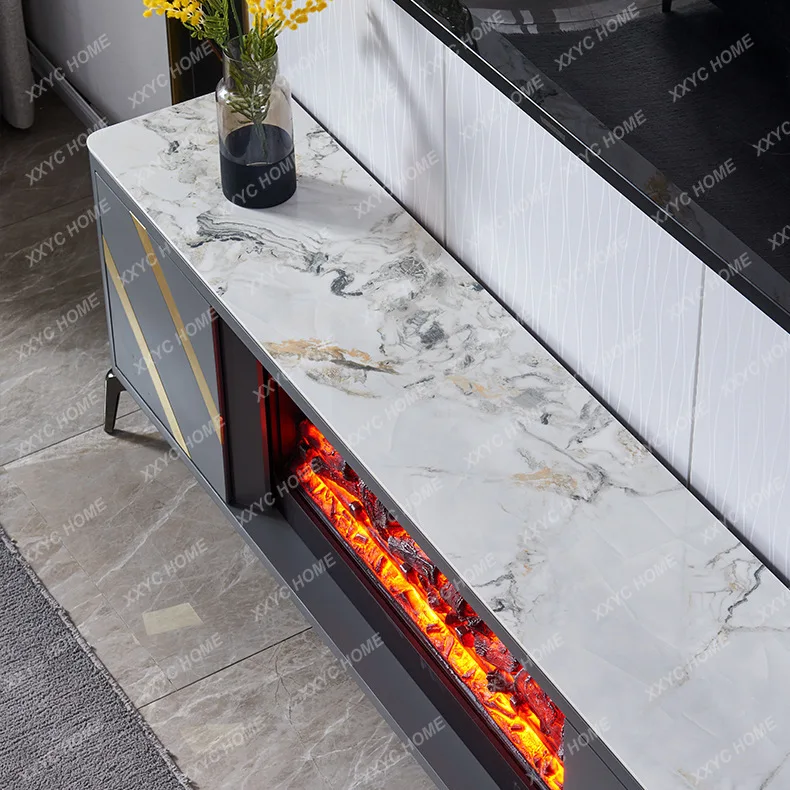 L1.8m minimalist fireplace TV cabinet solid wood simulated fire decoration cabinet villa slate fireplace heating