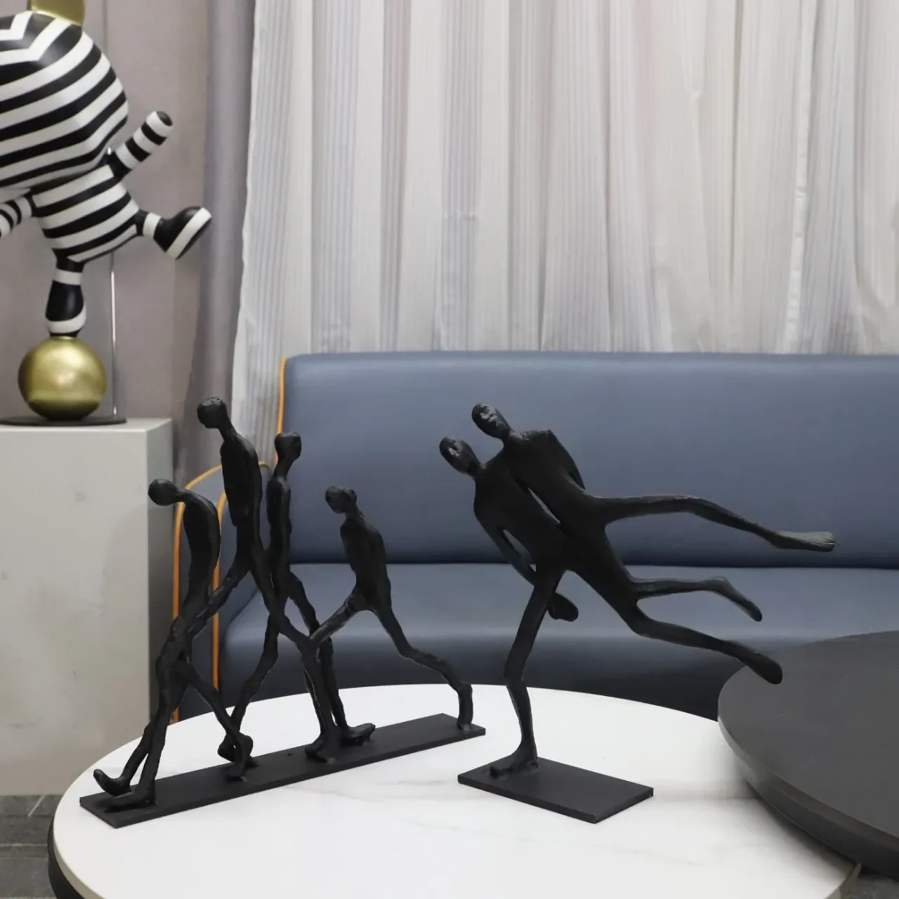 Metal Figure Sculpture Iron Abstract Man Black Decorative Figurines Movement Metal Figurine Room Decoration Accessories