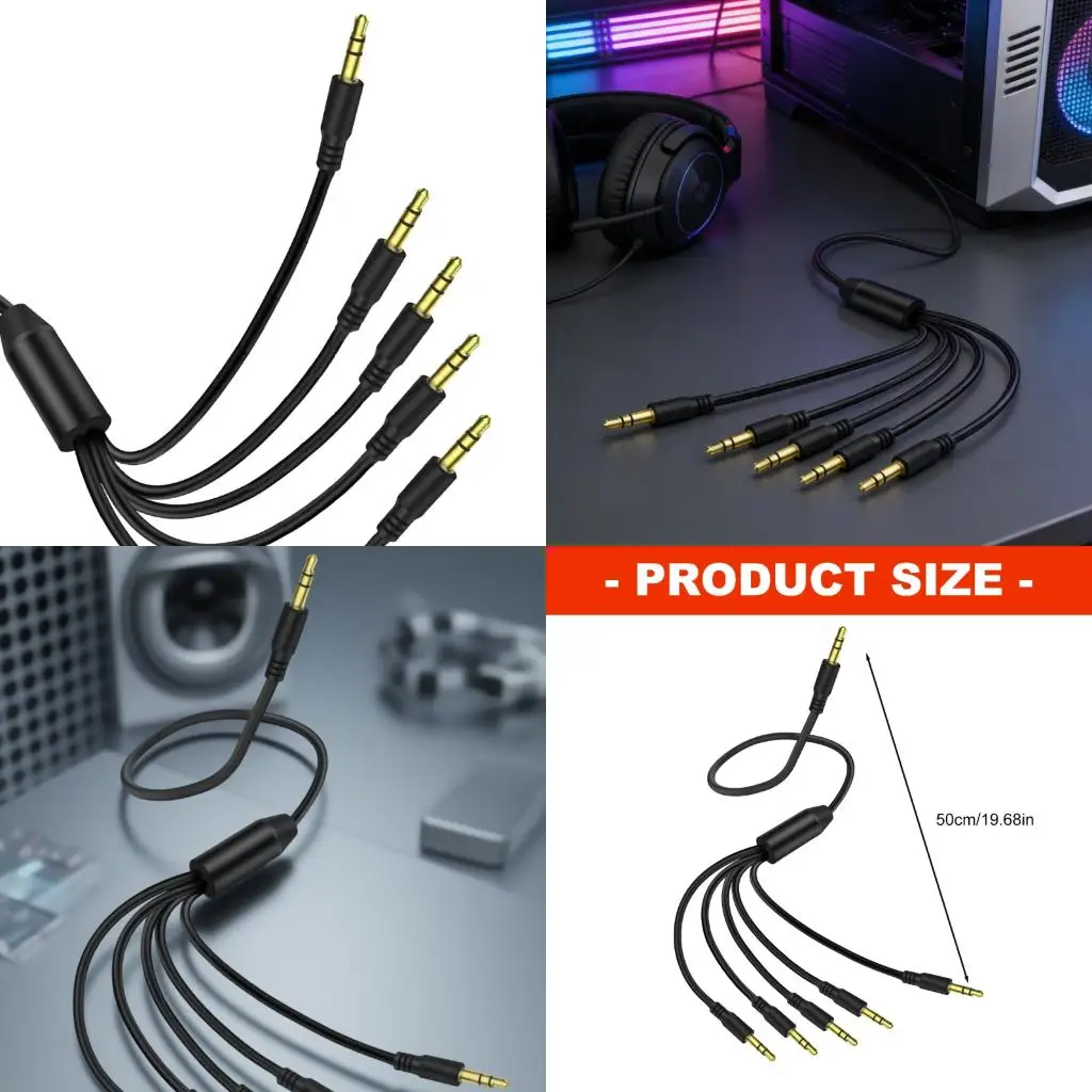 3.5mm 1 Male To 5 Male Sound Extension Cable Gold Plated Connectors Cord Line For Studio Home And Office