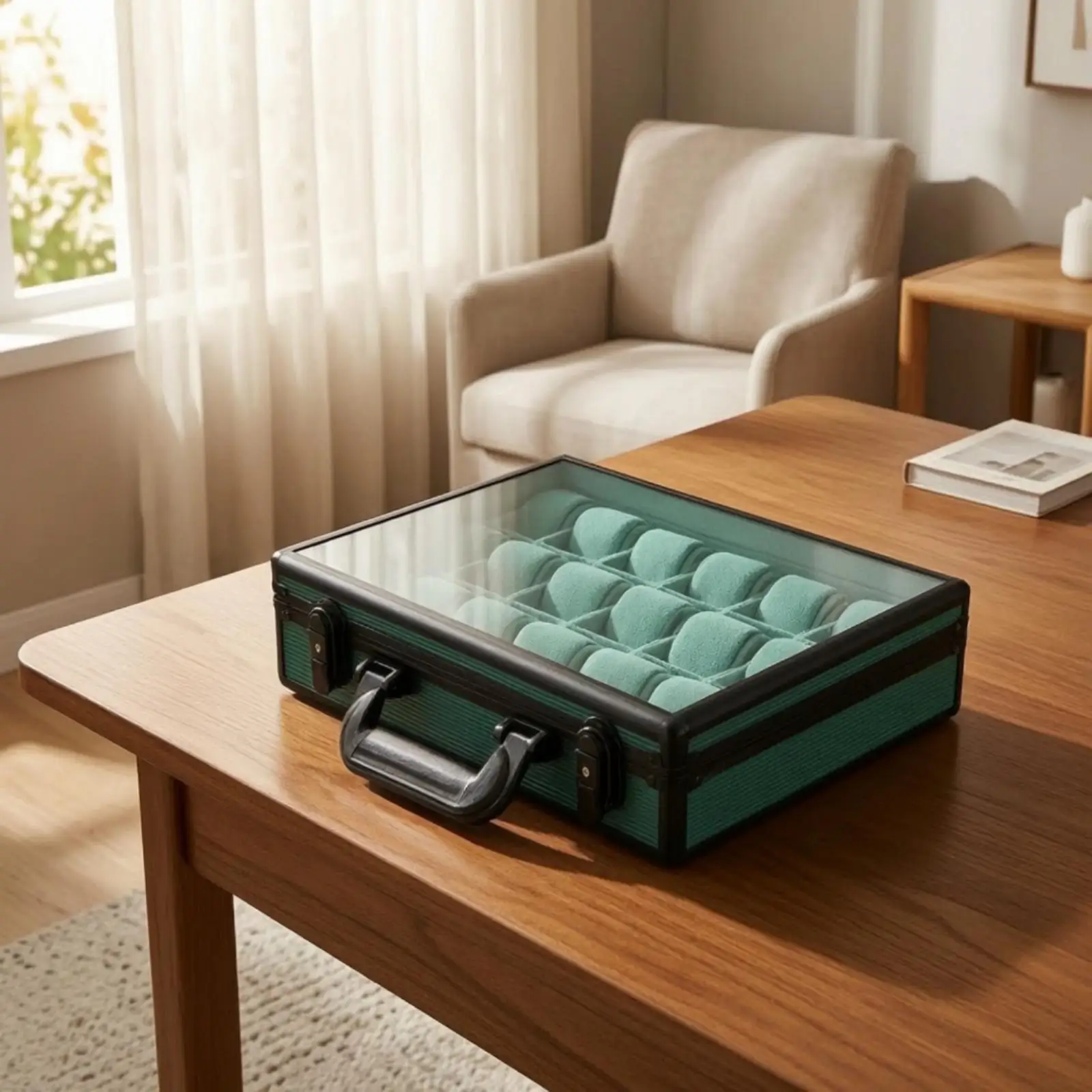 Aluminum 18-Slot Watch Organizer | Soft Suede-Like Lining, armored tough-exterior Construction, Watch Storage Case with Clear
