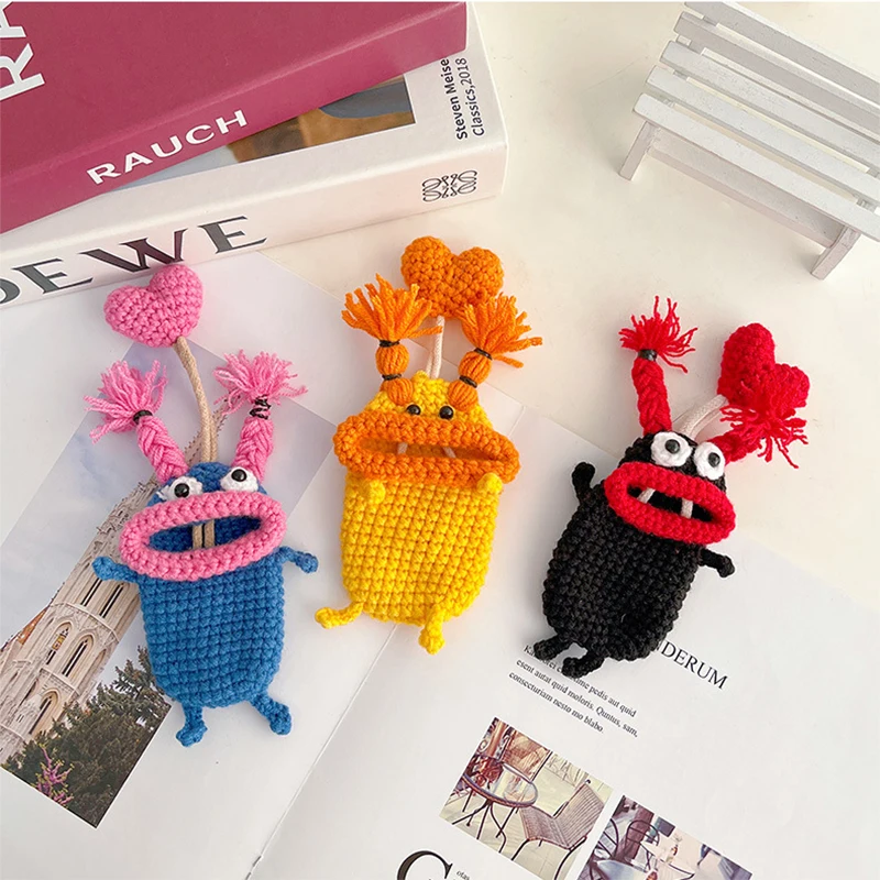 سلسلة مفاتيح على شكل فم سجق كروشيه مصنوعة يدويًا، غطاء مفتاح فم السجق الكرتوني الرائع، حامل سماعة أذن من الصوف الكرتوني اللطيف #5