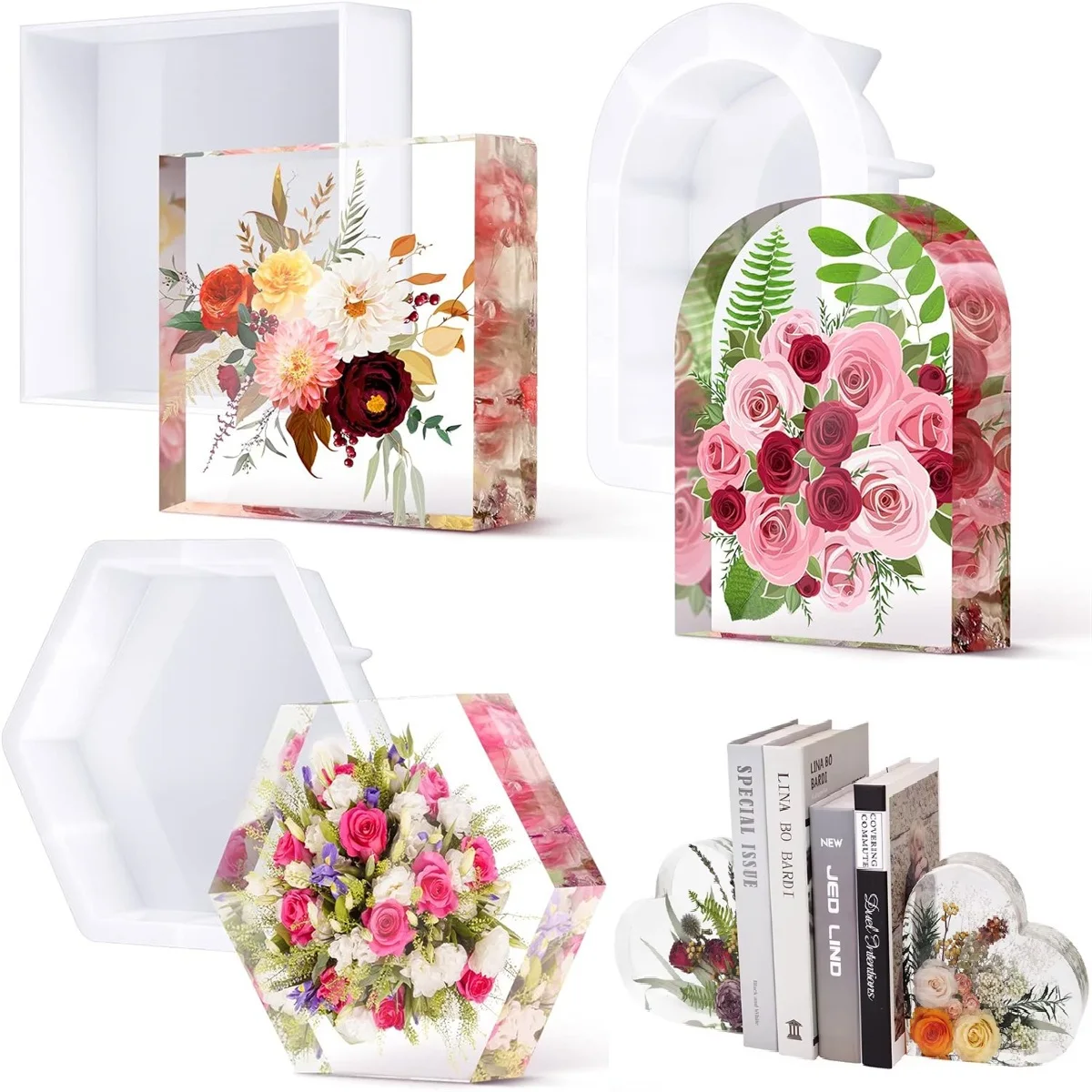 Moldes grandes de silicone para resina, molde de resina de coração grande, molde de coração profundo para preservação de flores, estante, molde de fundição de resina epóxi