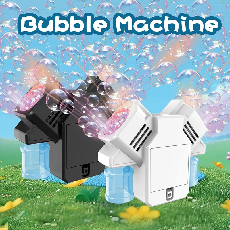 Con acqua a bolle da 100 ml Macchina per bolle a doppia testa Giocattolo Giocattolo da esterno per bambini Gioco Regalo interattivo per festival di macchine per bolle