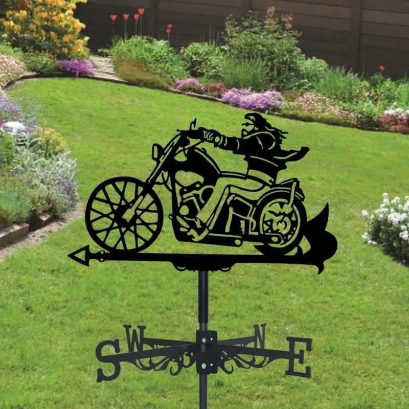 Motorcycle Weather Vane Iron Profile Wind Direction Marker with Point Guides and Mounting Base for Garden Yard Roofline or JOMD