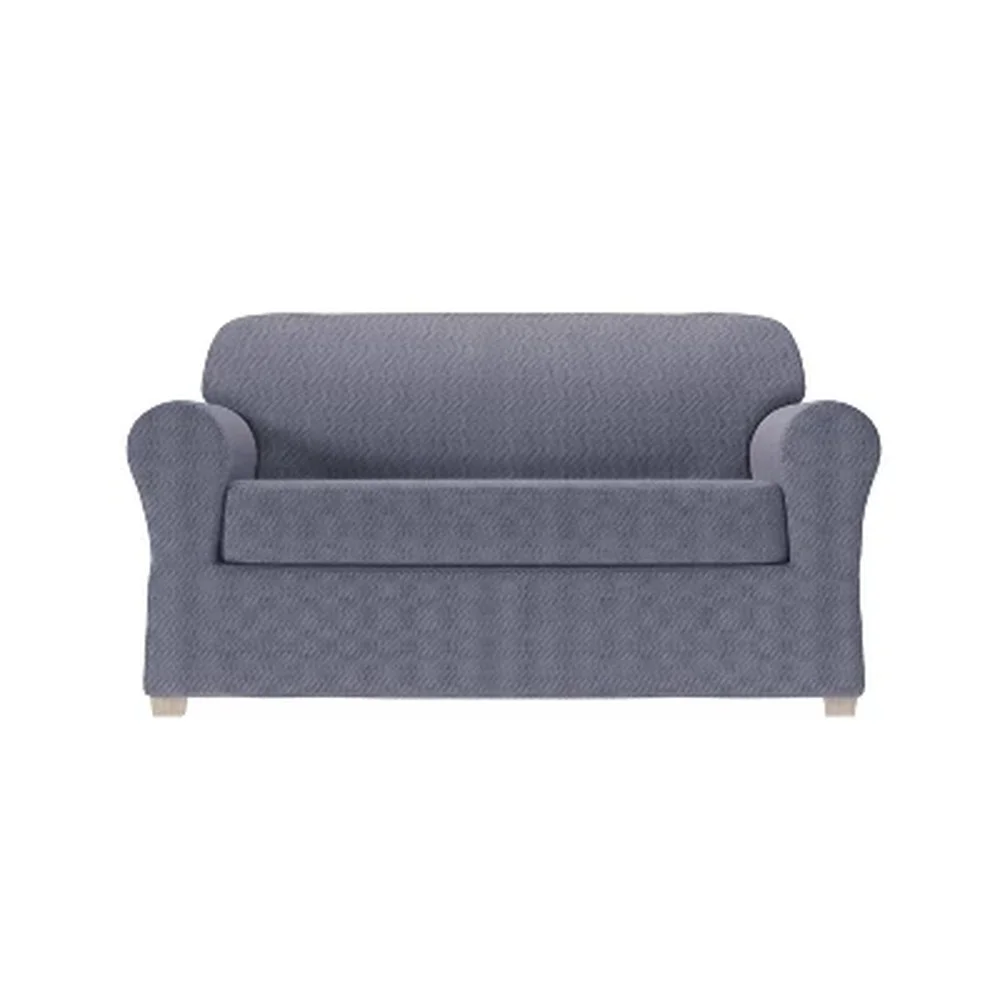 

2pc Stretch Loveseat Slipcover Charcoal Gray Elastic-Fit Polyester Spandex Easy Installation Durable Machine Washable Furniture