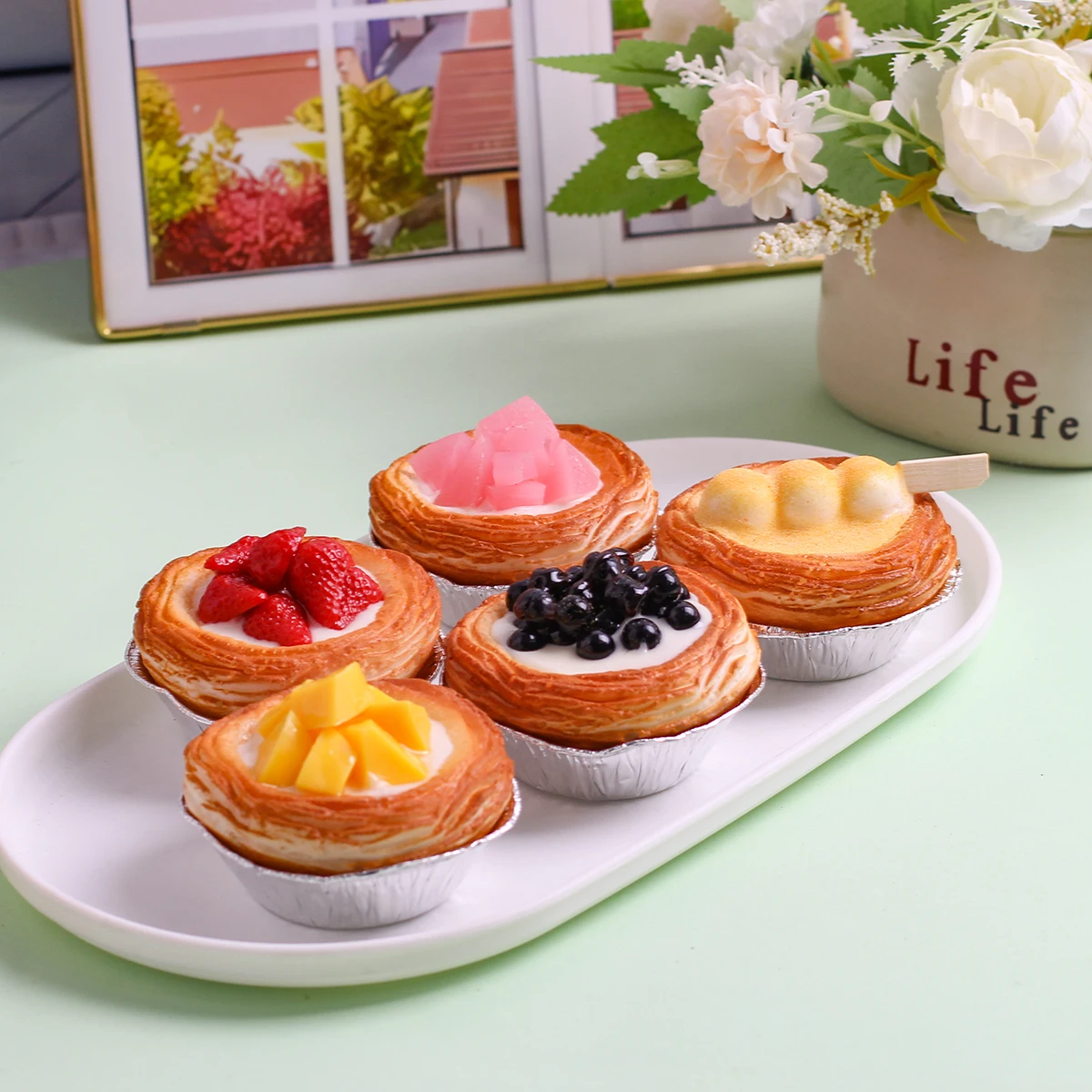 1PCArtificial Egg Tart Cake Dessert Wedding Party Decoration Cake Decoration Photography Professional Food Simulation Cake Model