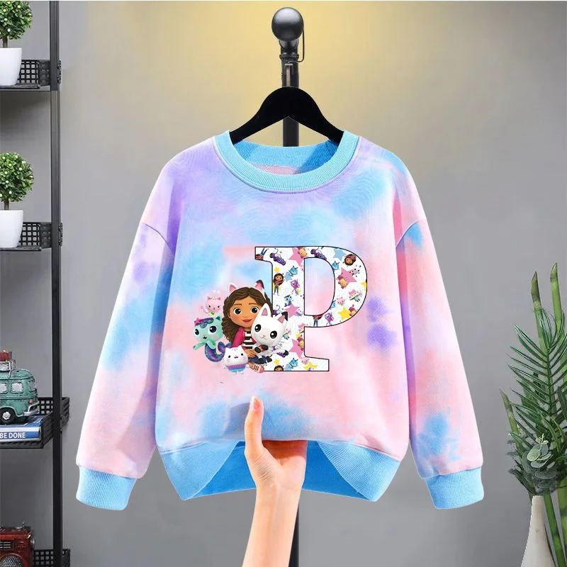 

Gabby Dollhouse Fancy Sweatshirt T-shirt Girl Long-sleeved Top Purple A-Z Letters Child T Shirt Crewneck Clothes Pullover Blouse