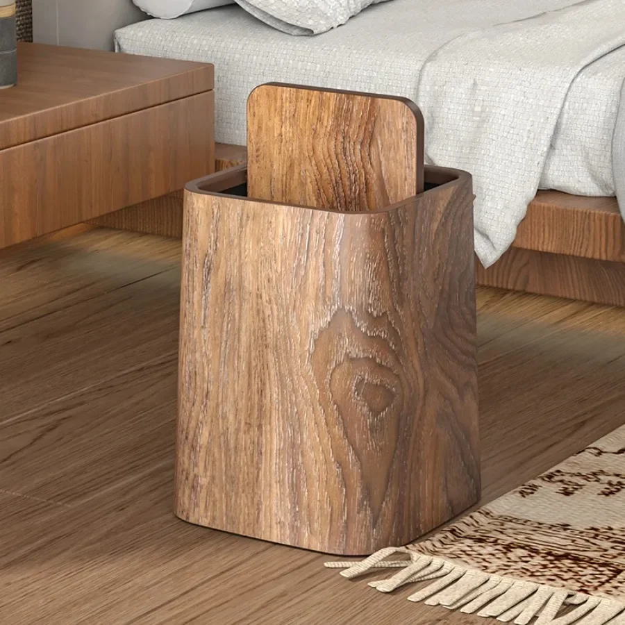 Large Size PP Plastic Wooden Texture Trash Can Waste Bin Square Shape for Bedroom Bathroom Household Cleaning Durable Lidded