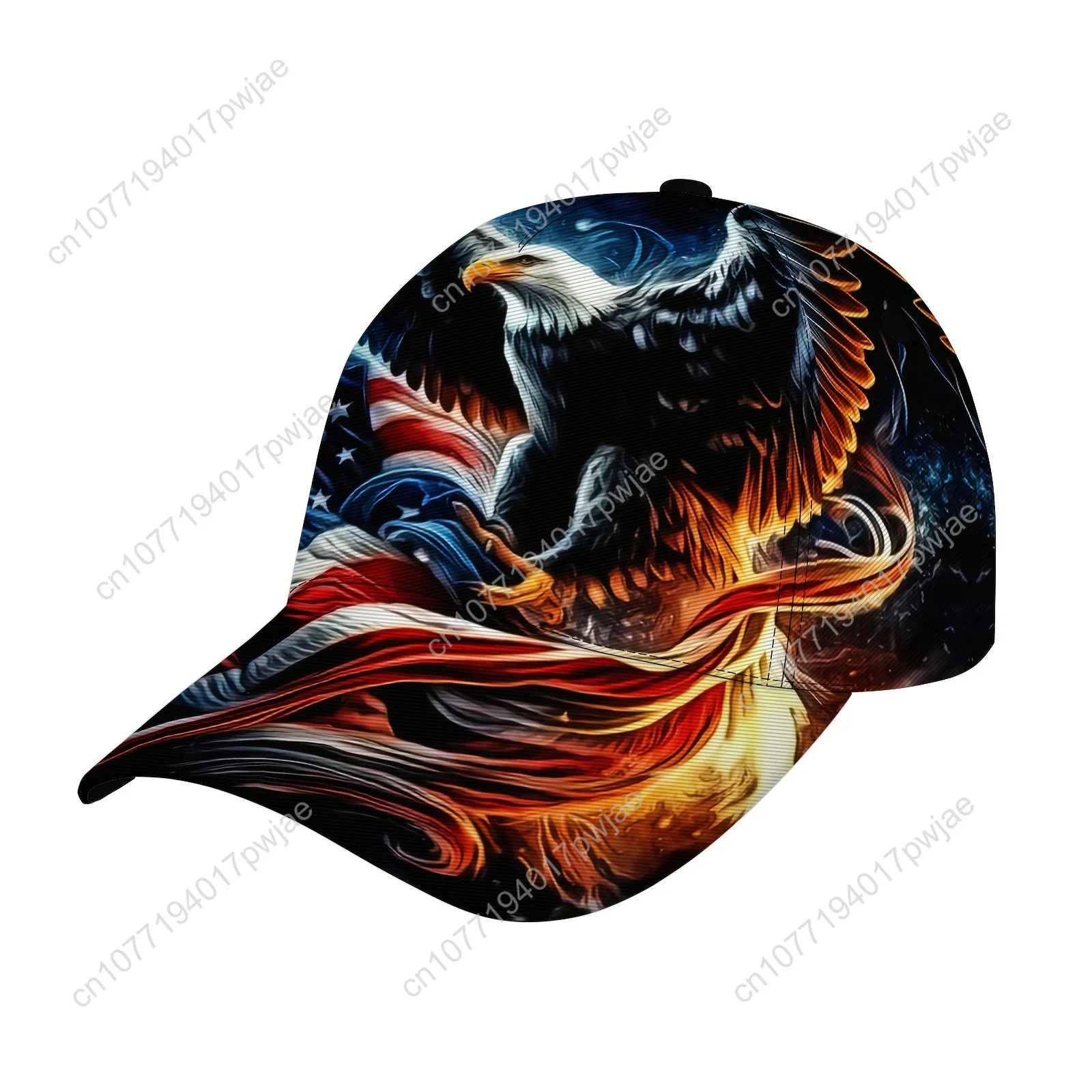 [Adjustable|Breathable] 1pc Adjustable Baseball Cap - Breathable, Lightweight Polyester with American Flag & Eagle Design, Curve view 2