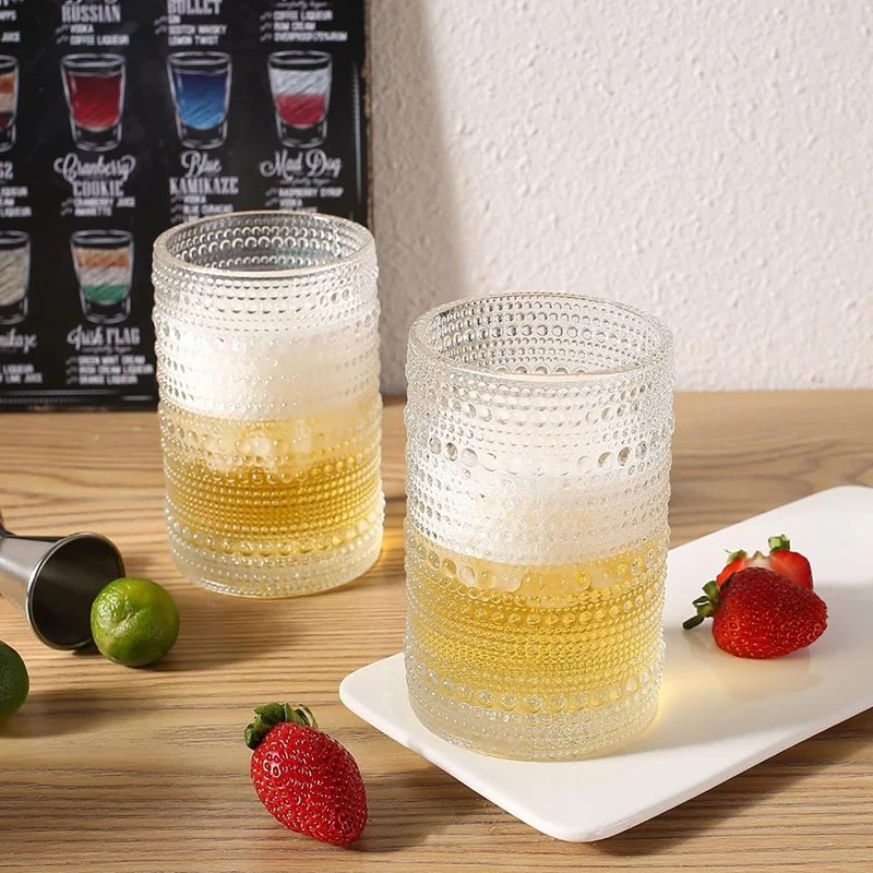 Vintage Hobnail Drinking Glasses Cocktail Glasses Set Water Glasses Cup Set Of 6 Bar Glassware Set For Beer Whiskey Milk