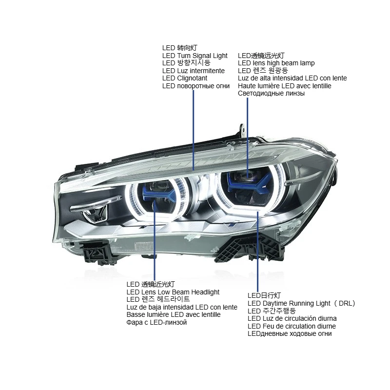 2pcs Car HeadLamp Assmebly for BMW X5 X6 F15 LED HeadLight 2014-2018 Headlights X6 DRL Turn Signal High Beam Angel Eye Projector