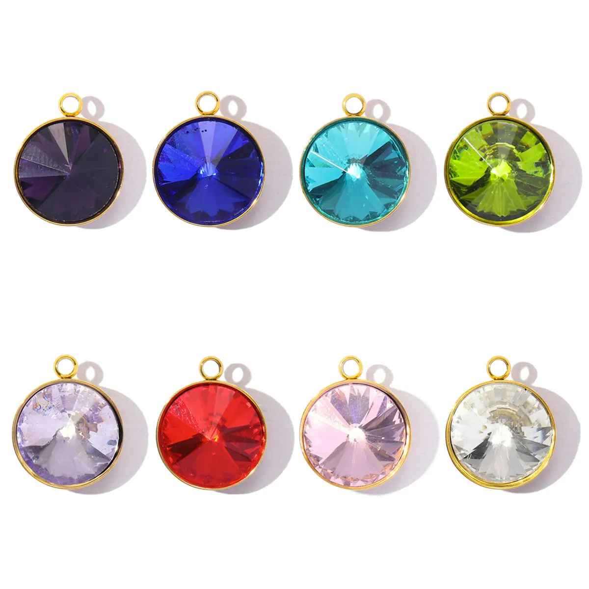 

5pcs/Lot Stainless Steel Round Pendants Charms Glass Stone for DIY Fashion Jewelry Making Necklace Earring Accessory 13*16mm