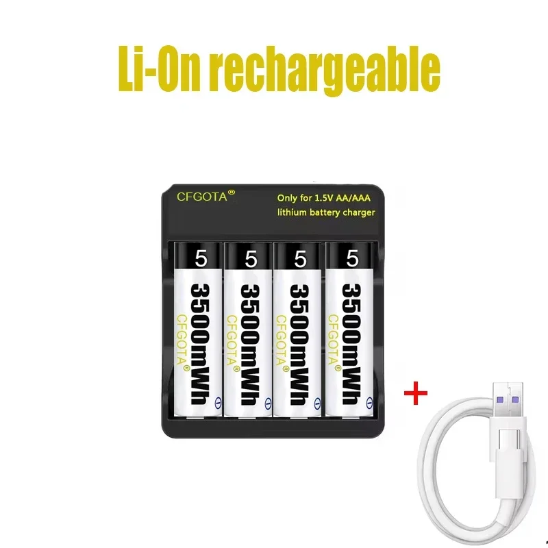 Batteria AA Batteria ricaricabile agli ioni di litio ai polimeri di litio da 1,5 V Batteria AA per ventola del mouse con telecomando Giocattolo elettrico con caricatore USB