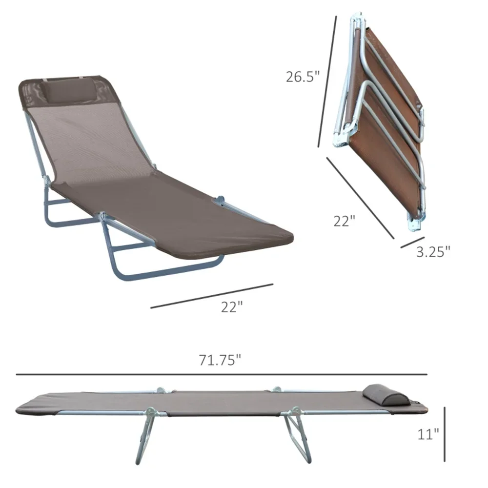 

5-Position Reclining Breathable Mesh Outdoor Chaise Lounge Chair Beach Sun Tanning Furniture