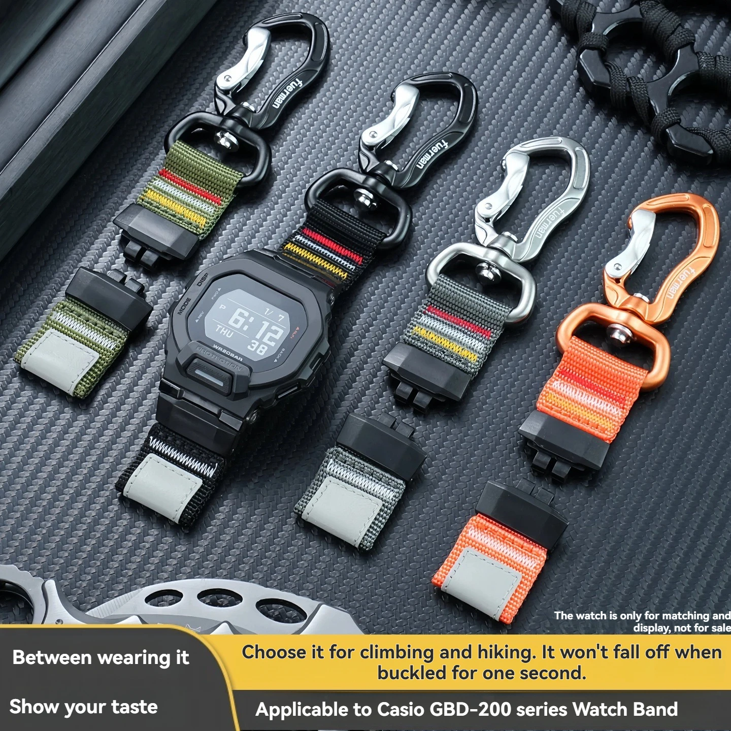 

Ремешок для часов Casio G-Shock GBD-200-1/2/9, серия GBD-200SM, нейлоновый, с петлей для подвешивания, для активного отдыха, с крючком-пряжкой, брелок-ремешок