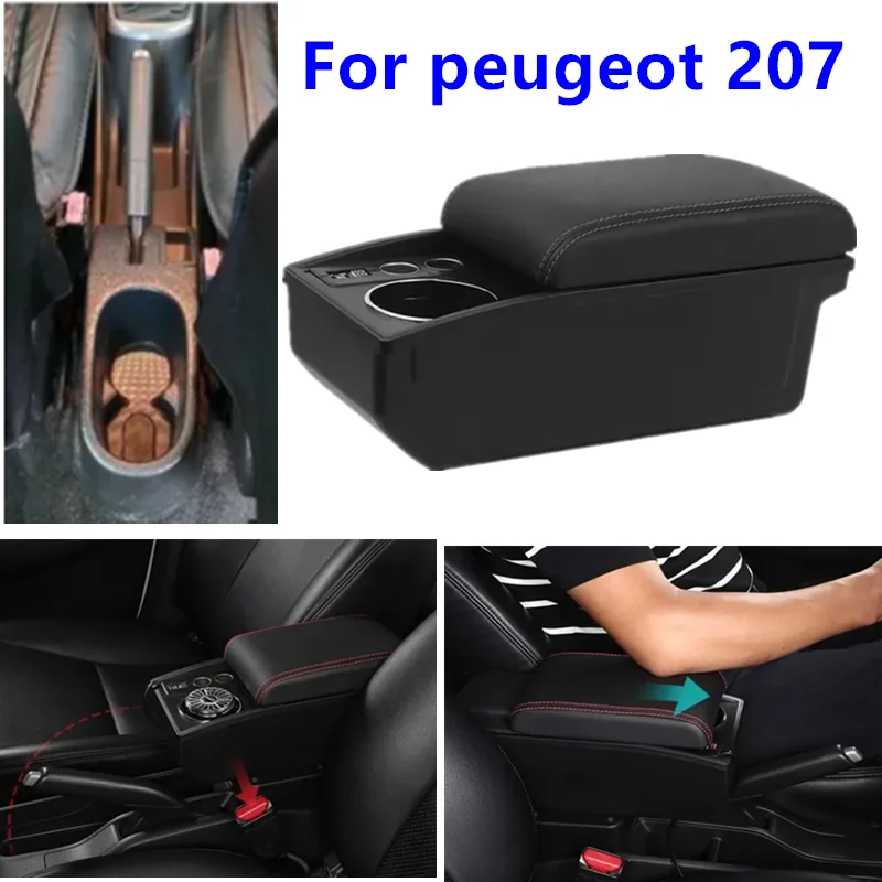 For peugeot 207 armrest box For peugeot 207 CC Car Armrest box Central Storage box cup holder Dedicated Retrofit Car Accessories