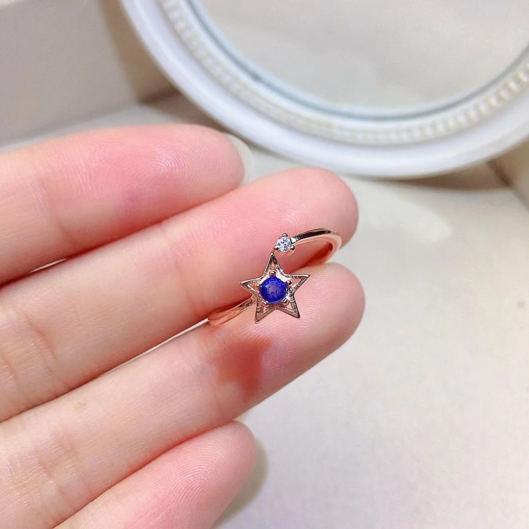 

fashion silver star ring with gemstone 3mm natural sapphire silver ring for young girl solid 925 silver sapphire ring