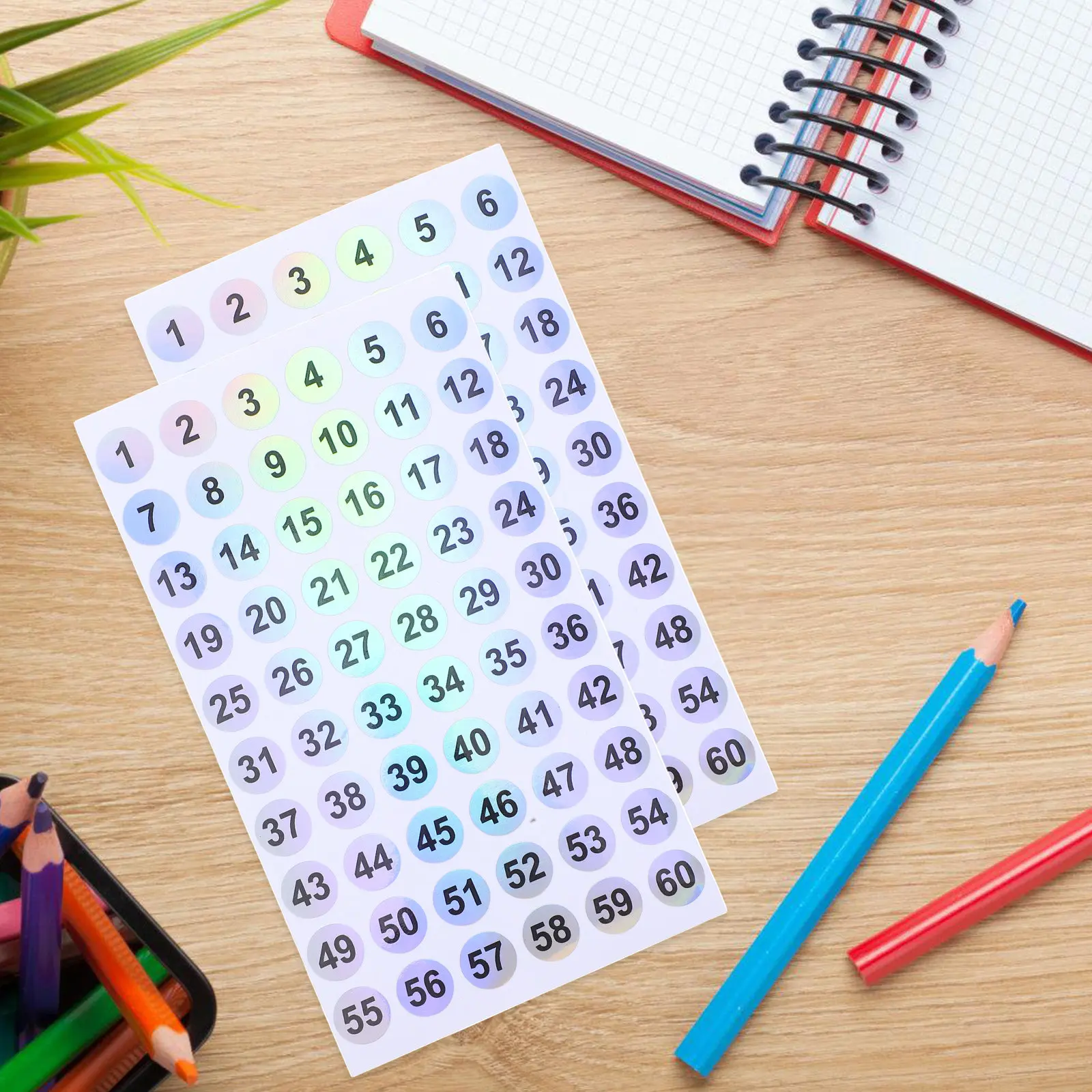 

50Pcs Round Waterproof Number Labels Colorful Consecutive Adhesive Stickers for Inventory Storage Box File Classification